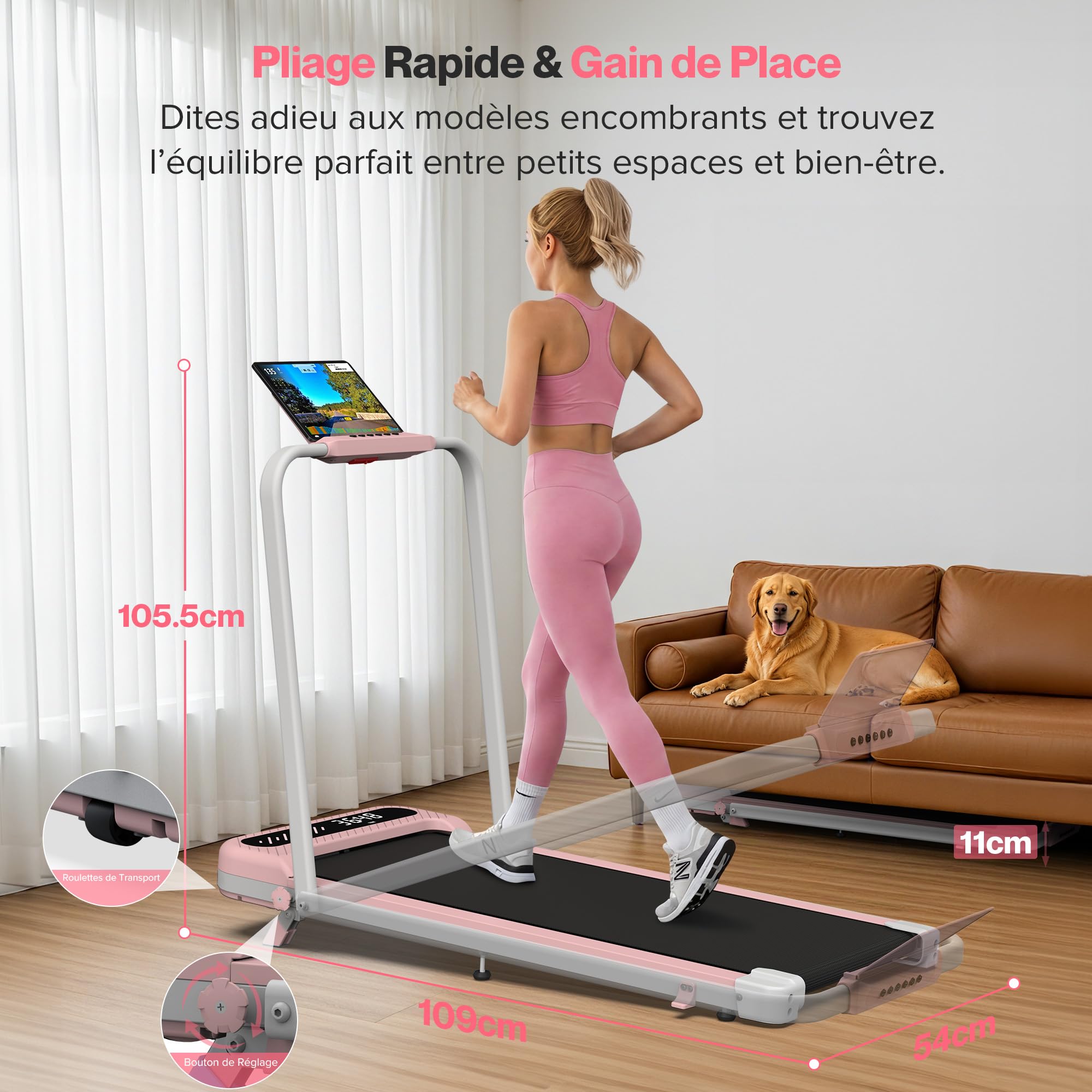 Cardirun Tapis de Course 6 en 1, Tapis de Marche Pliable Inclinable 10%