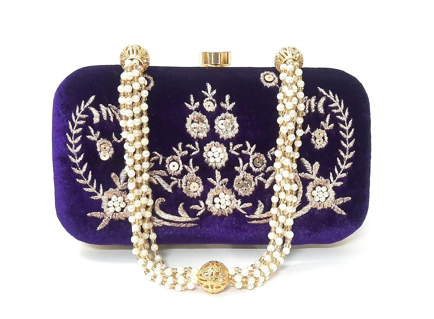 DUCHESS Women’s Box Clutch with Pearl Handle-Bridal Ethnic Traditional Casual Purse/Clutch/Handbag (4 x 7 x 2 inch)