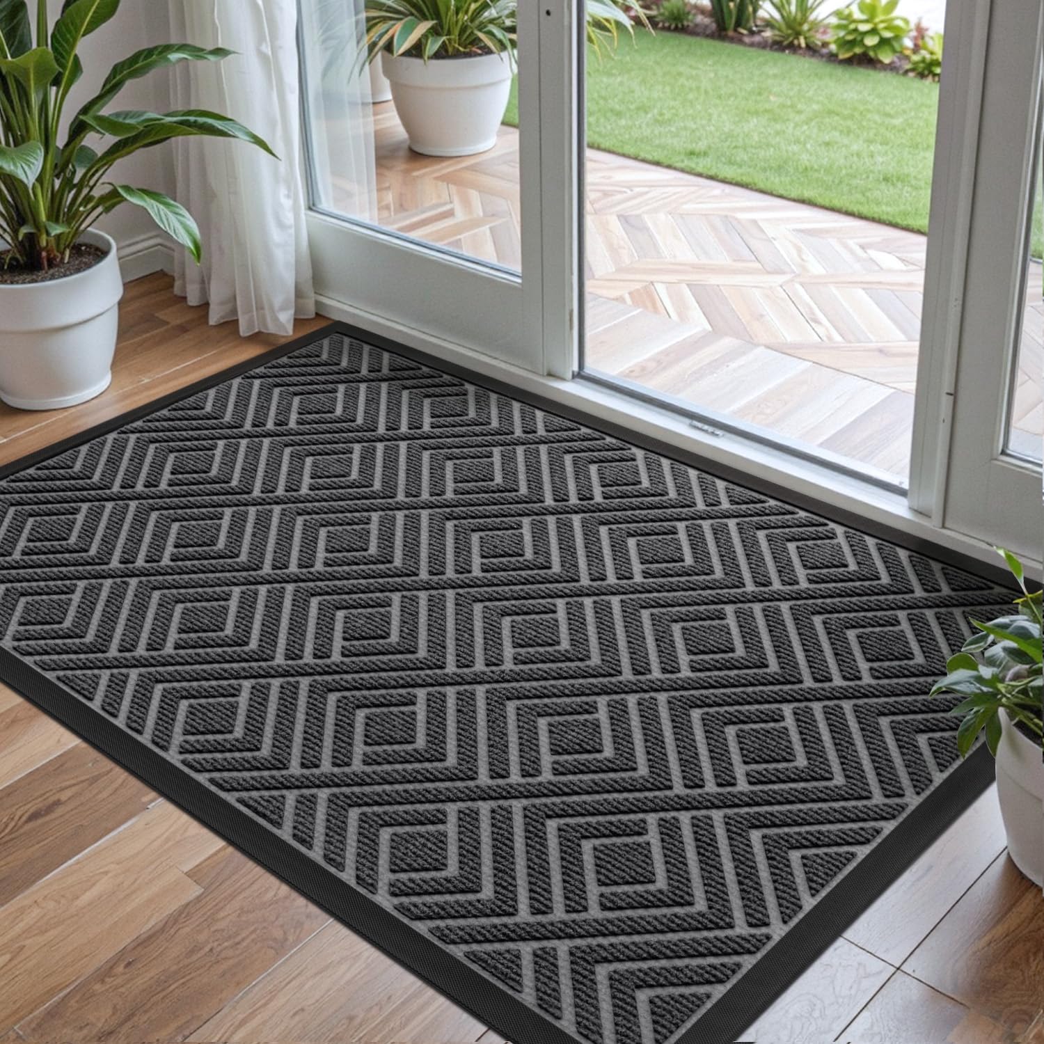 DEXI Felpudo Entrada Casa 44 x 75 cm, Felpudos Antideslizante para Exterior y Interior, Alfombra Absorbe Suciedad y Humedad, Impermeable, Fácil de Limpiar, Gris Oscuro