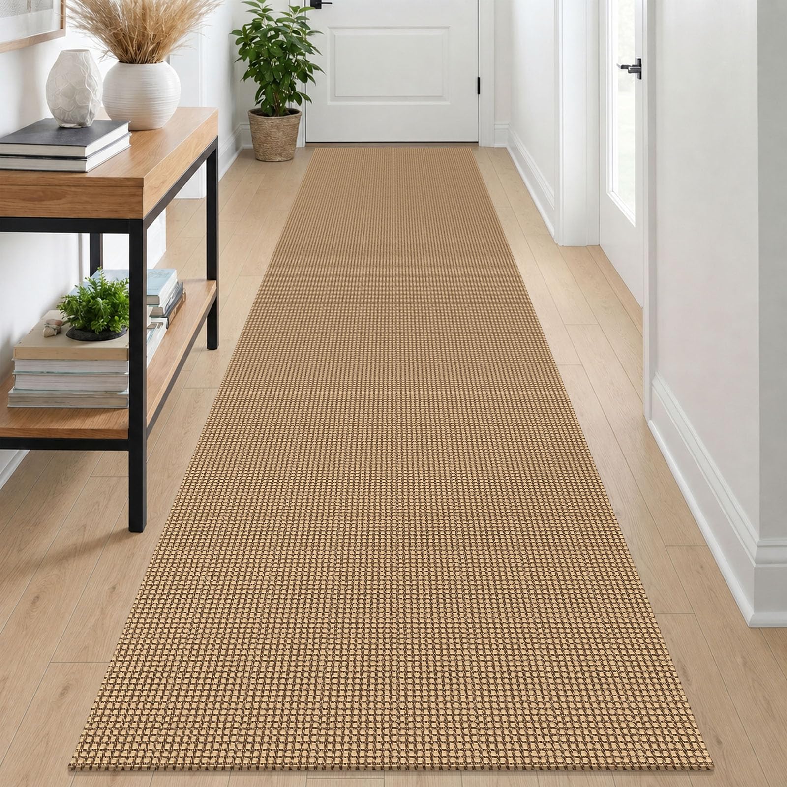 IOHOUZE Washable Runner Rug 2.6x12 Non Slip Rubber Backed Extra Long Hallway Runner Entryway Runner Indoor, Kitchen Rugs Woven Cotton Floor Carpet for Hall Stair, Orange/Tan/Brown