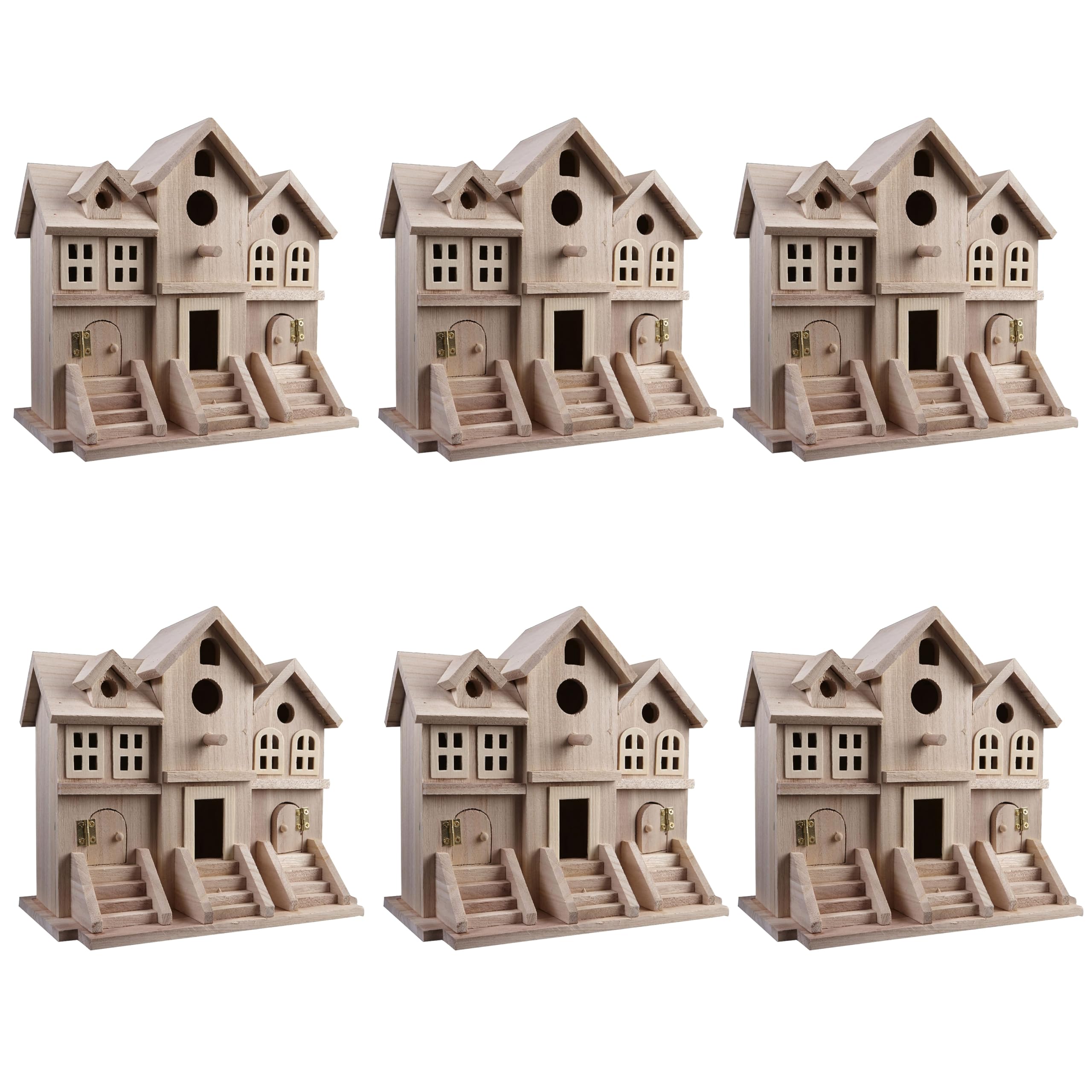 Nichoirs en bois marron Michael Lot de 6 cabanes oiseaux 24 cm
