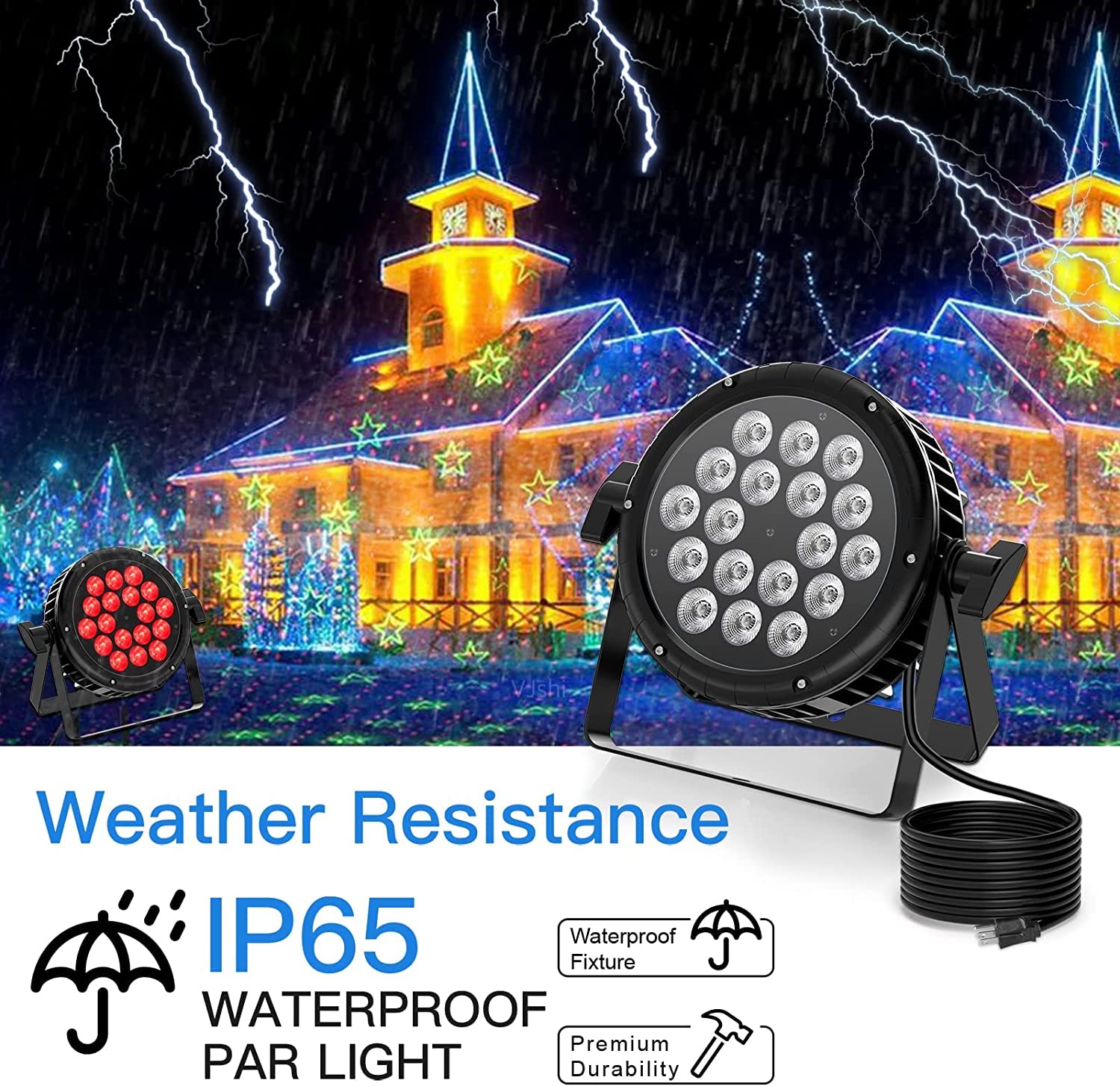 UKing 180W LED Par Strahler IP65 Wasserdicht, RGBW Bühnenlicht Outdoor DMX 4/8CH, Party Beleuchtung für Hochzeit Disco Festival Theater