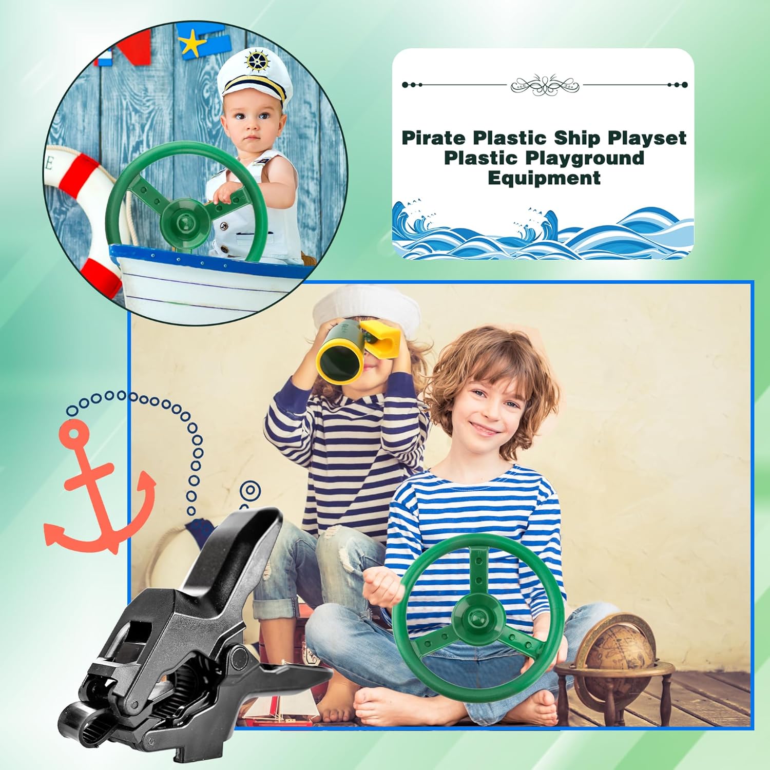 10 Inch Plastic Steering Wheel Playset Plastic Pirate Ships Wheel with Clip Steering Wheel Accessories for Shopping Cart Car Basket Kids Toy Car Playground Outdoor Gym