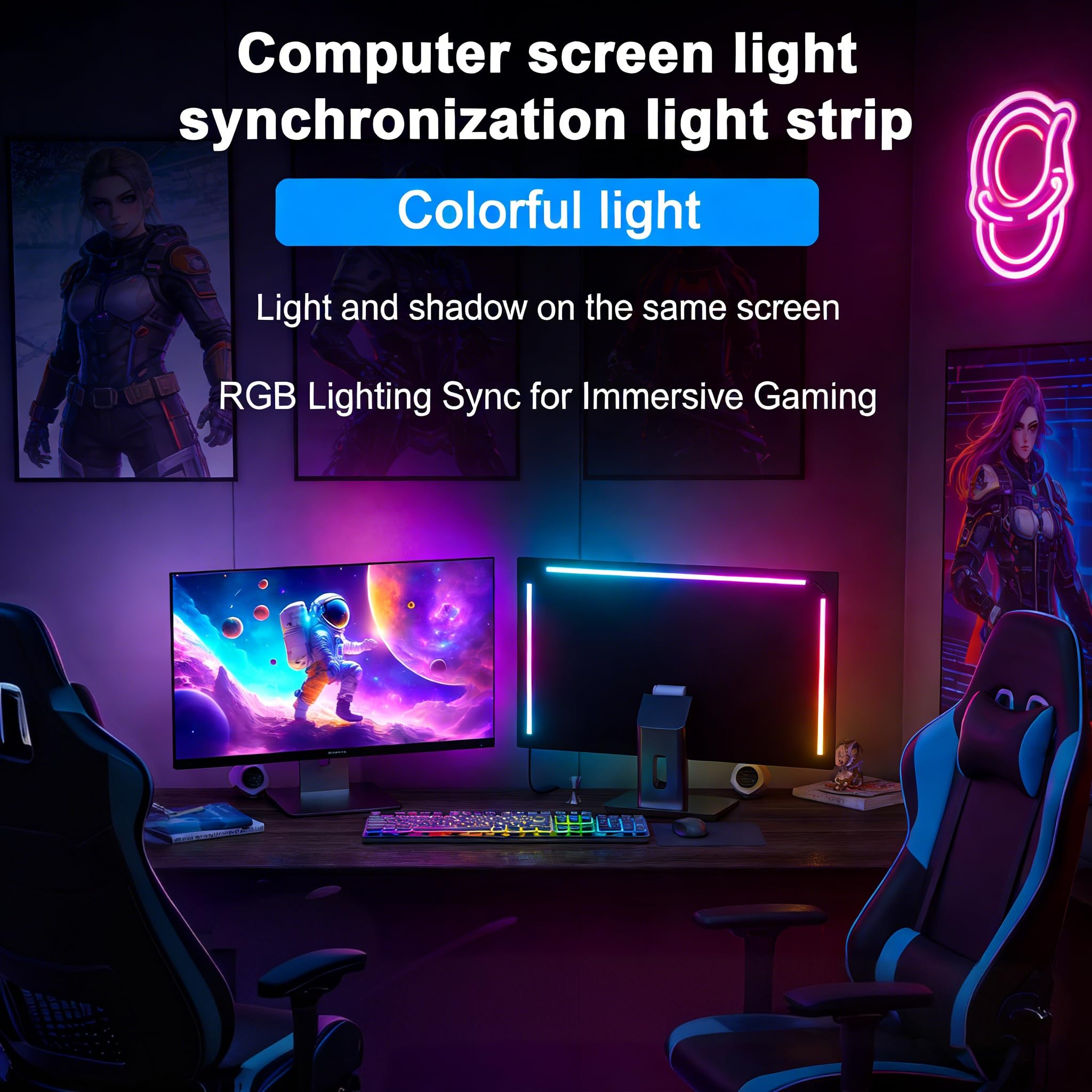 Retroilluminazione a LED per monitor per PC Strisce luminose a LED Ritmo musicale Luce dinamica Sincronizzazione dietro il software del monitor Modalità dinamica a colori (27 pollici)