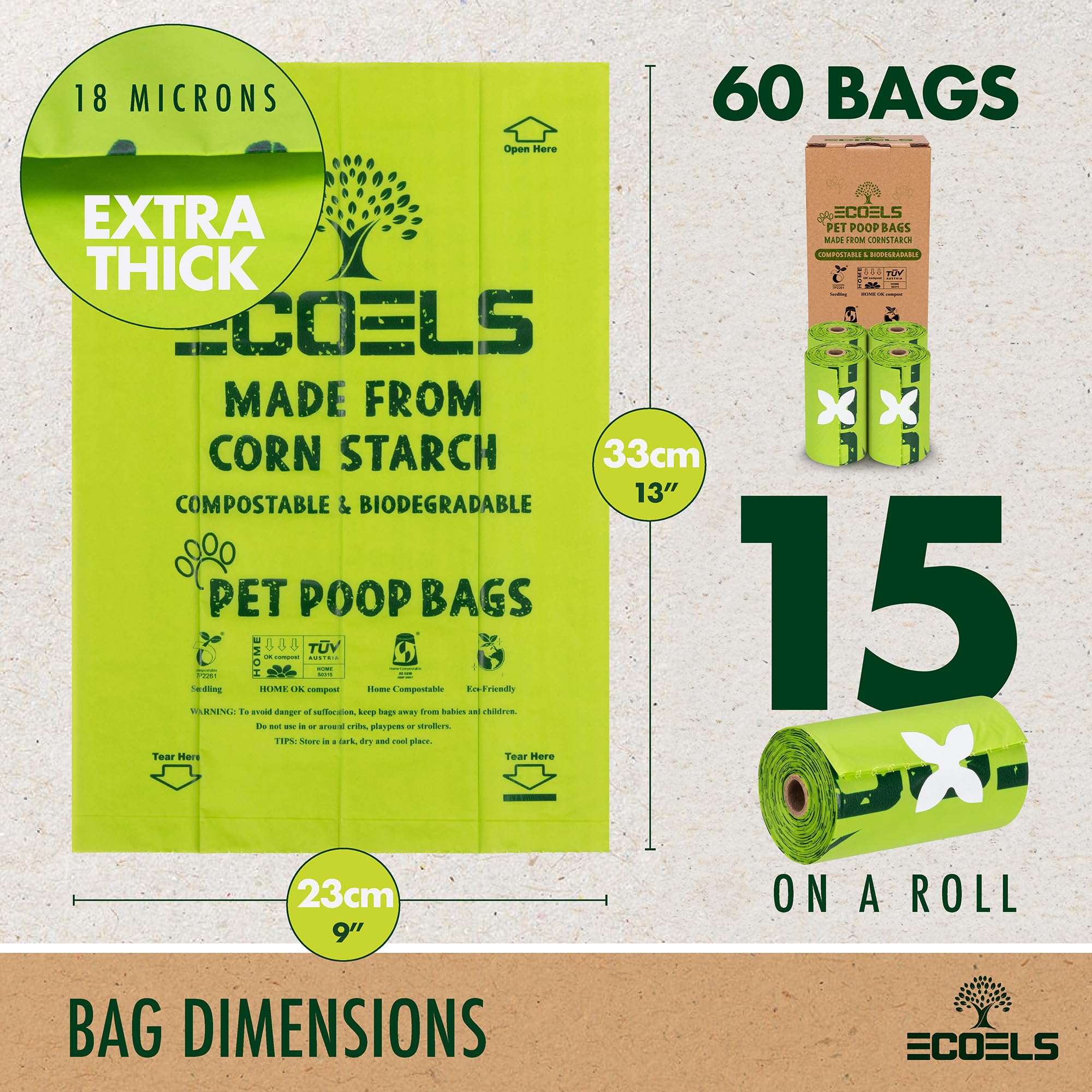 ECOELS Travel Pack 4 Rolls 60 Dog Poo Bags, Green, 60 count (Pack of 1) - Image 4