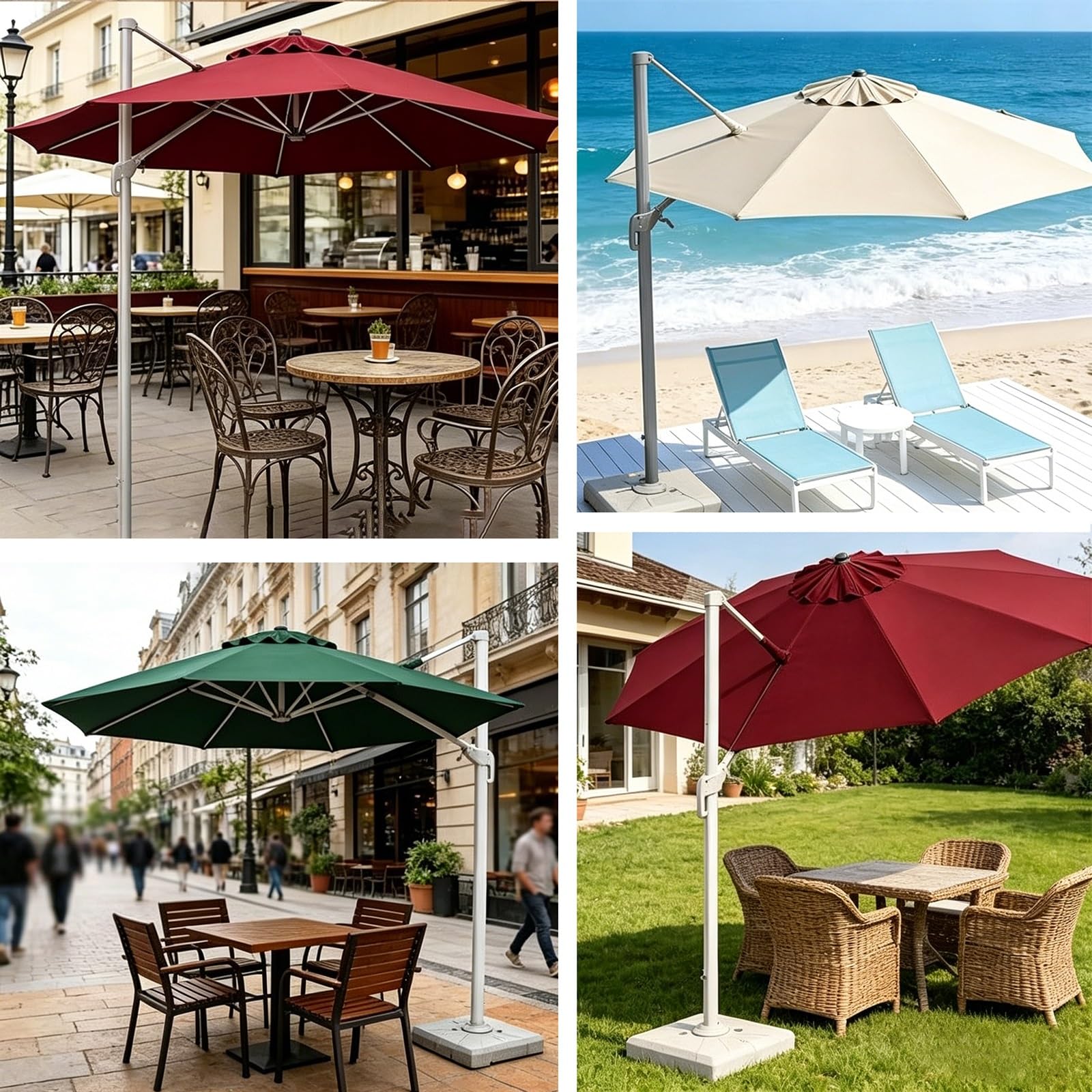 Toile de Parasol Déporté 3/3.5 m 8 Baleines, Housse de Rechange pour Parasol, Anti-UV Toile pour Jardin Terrasse(Beige,350cm(11.5ft))