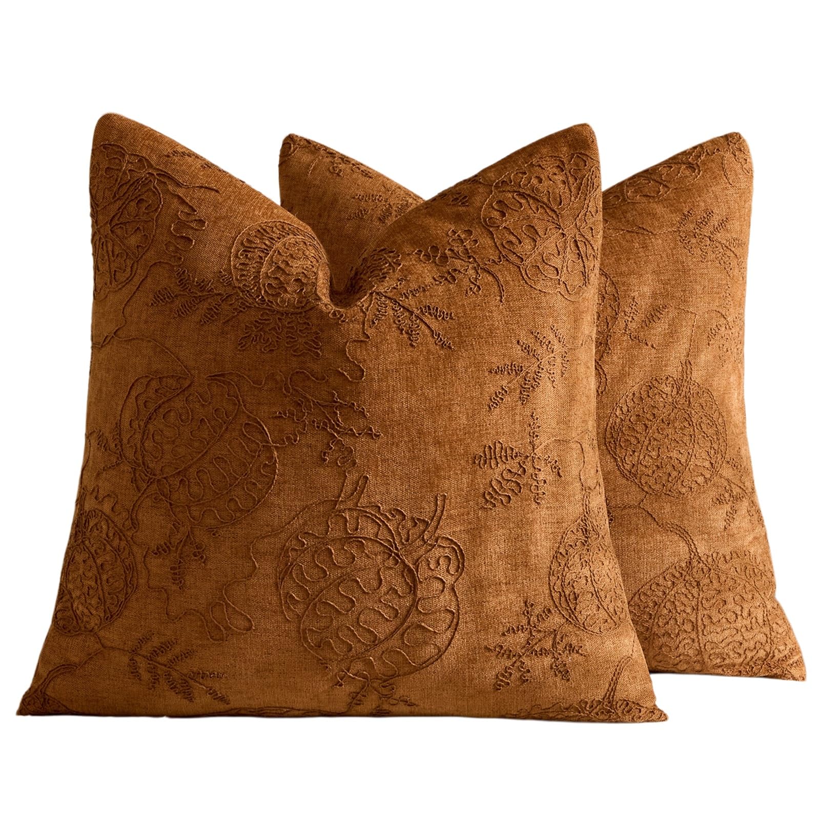 Throw Pillow Covers Set Of 2 Chenille Leaf Embroidery Sofa Cushion Covers | 45x45cm 30x50cm Washable Hidden Zipper Couch Pillow Covers For Living Room Bedroom Car