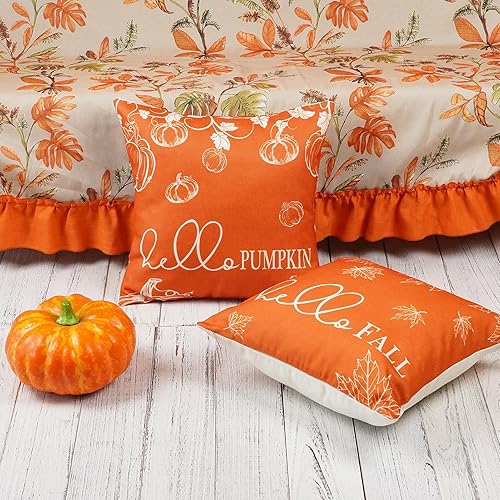 Miniatura 9 de ONWAY Juego de 2 fundas de almohada otoñales de 12 x 20 pulgadas, diseño de calabaza, hojas de arce y calabaza, decoración para exteriores, patio,