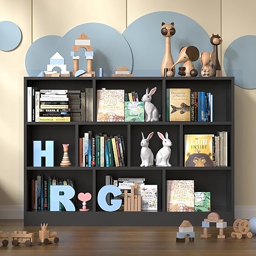 Cozy Castle Estantería de madera de roble, estantería abierta de 3 niveles, organizador de almacenamiento de 10 cubos con dispositivo