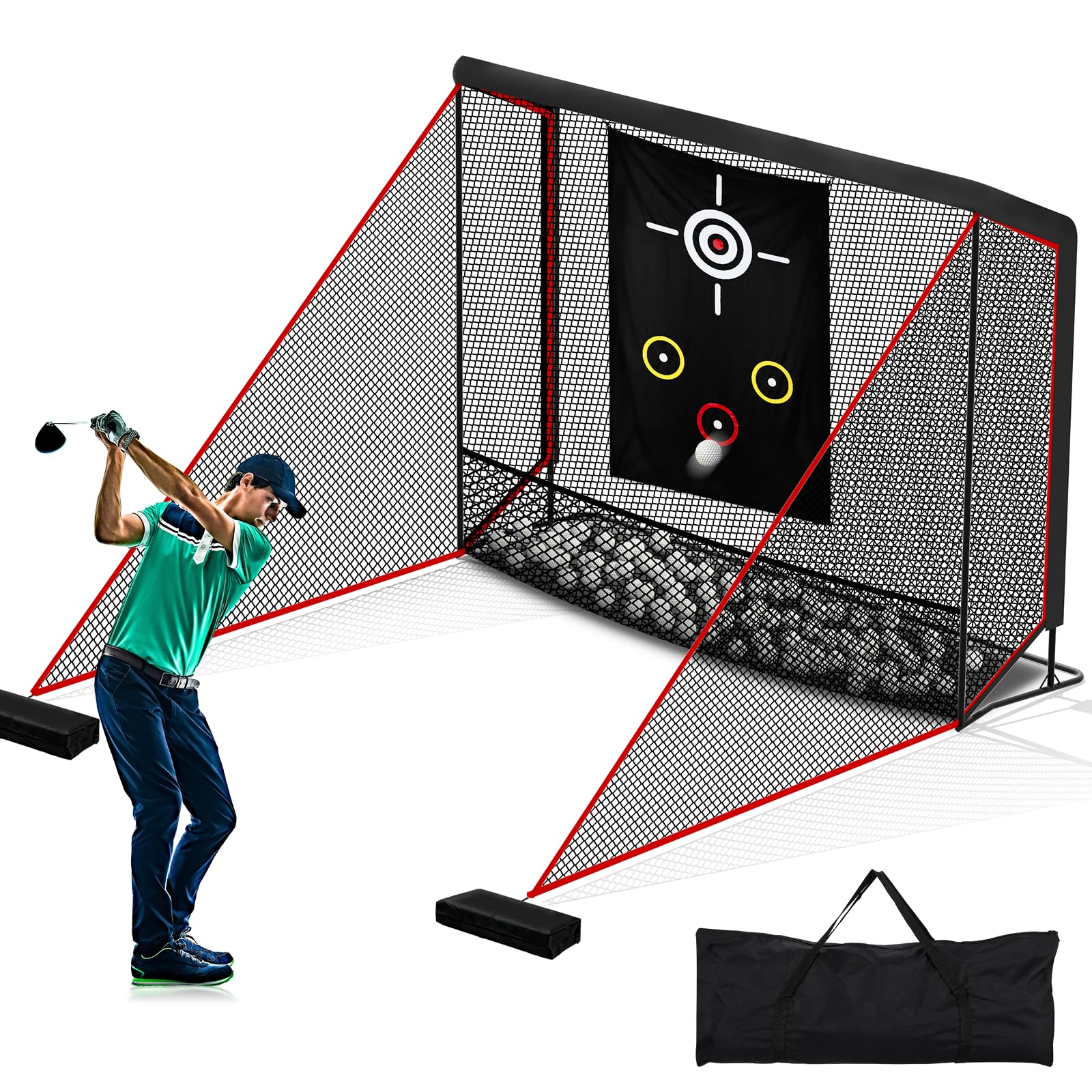 Golf Schlag Käfig, Golf Netz Trainingsnetz tragbar,Golfnetz für Garten und Zuhause，Impact Bildschirm Driving Net Luxuriöser Netzaufprallschutz für Heimfahrer,Golfnetz Übunskäfig mit Ziel-Tuch