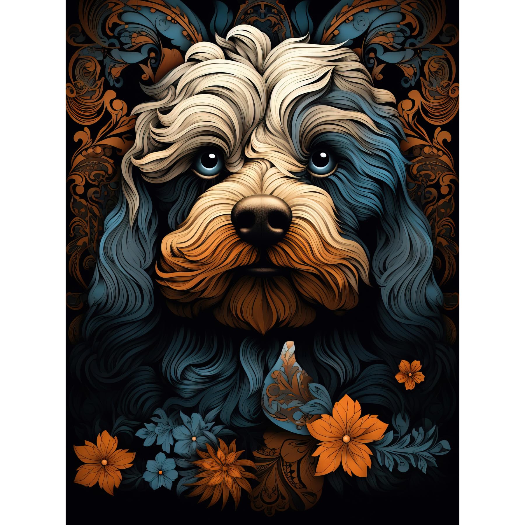 Artery8 - Cockapoo Dog Art Nouveau Poster - Floral Portrait Design - W18" x H24"