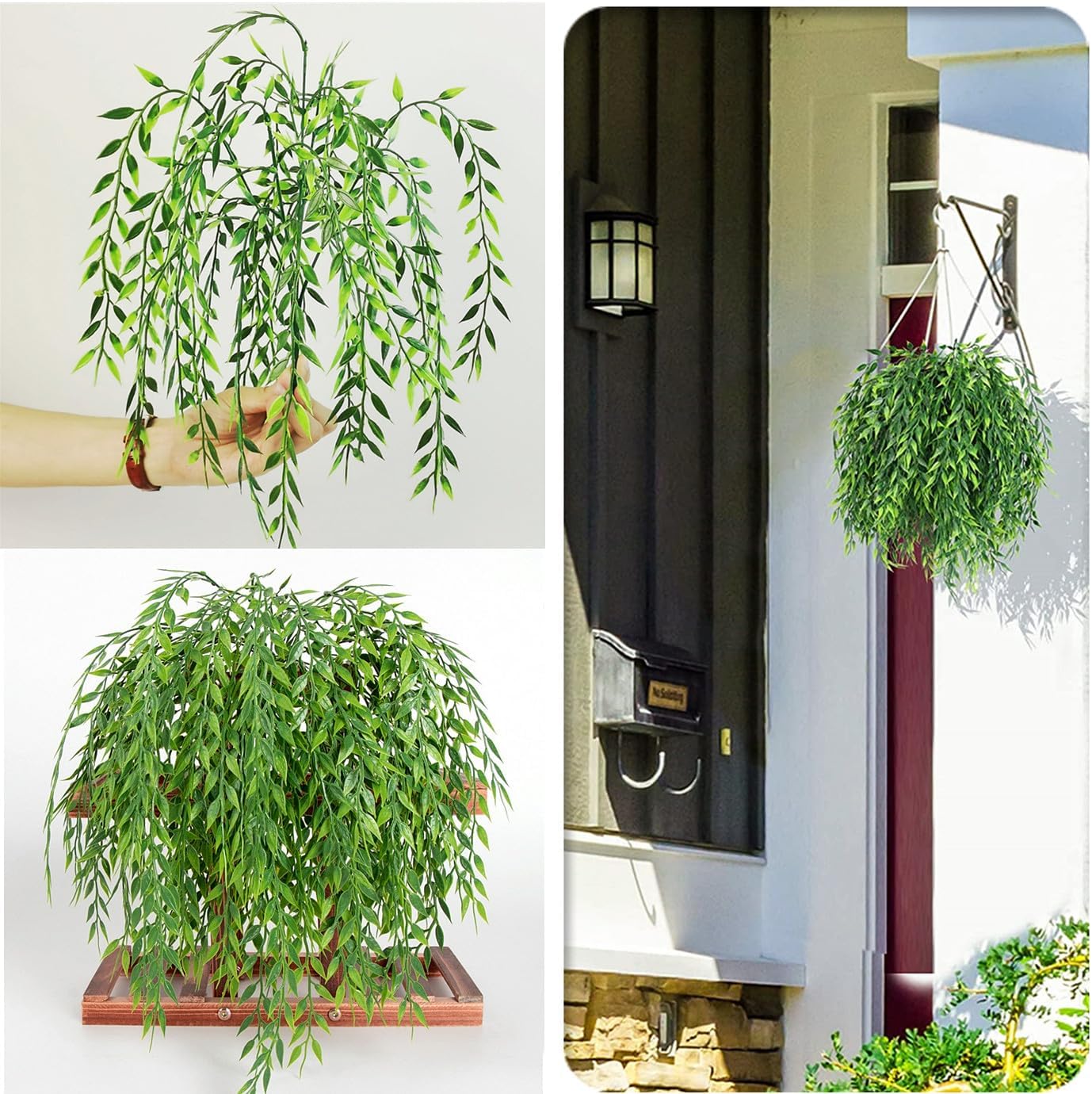 Artificial Weeping Willow Plants, Fake Hanging Vines Decor Plastic Greenery Leaves Faux Ivy for Home Indoor Outdoor Garden Door Wall DIY Basket Planter Filler Wedding Party Decorations Green - 8 Pack