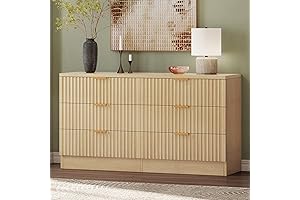Fluted-Panel Light Wood Dresser for Bedroom, Organizer for Living Room