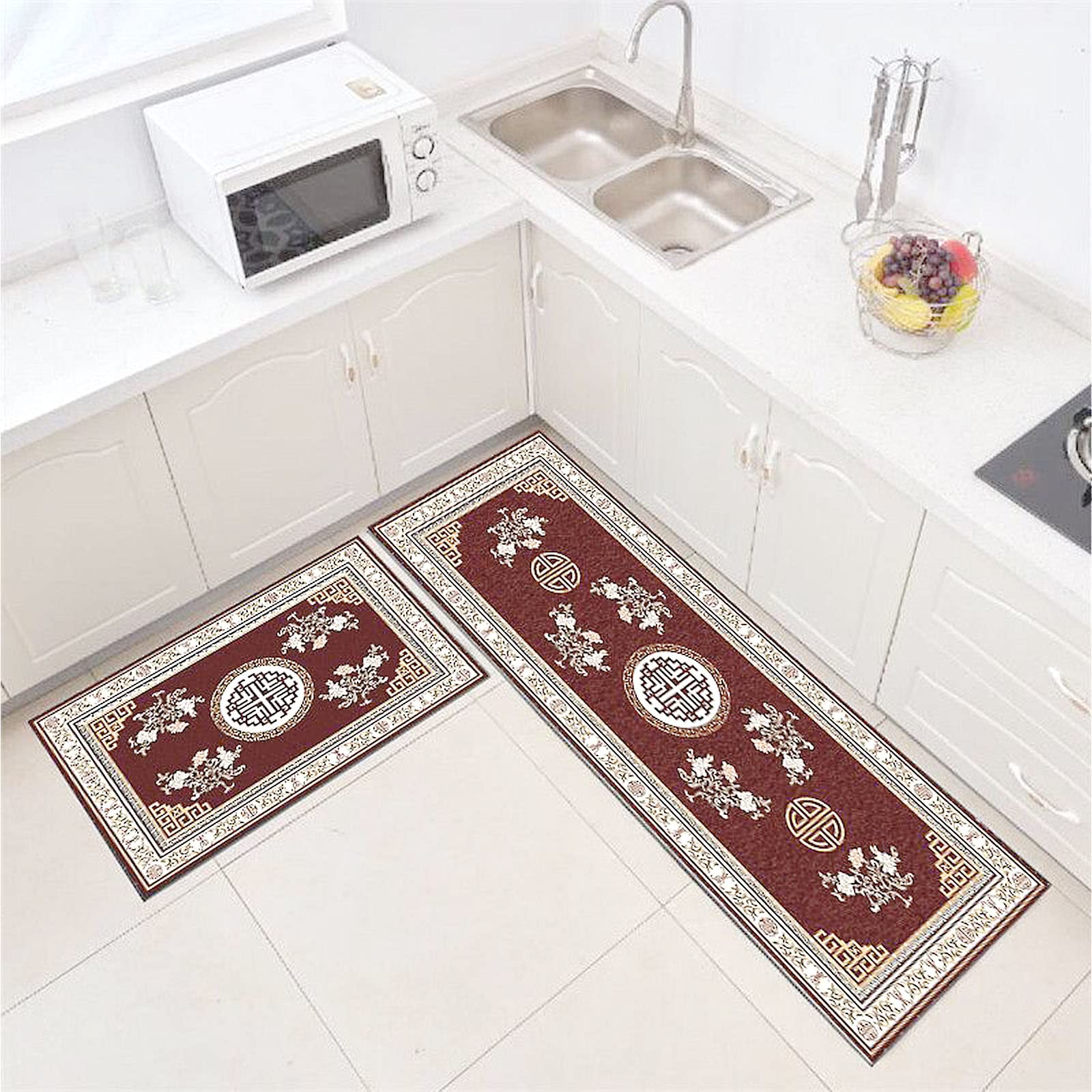 Photo 1 of *BLUE* Kitchen Rugs [2 pcs] Anti-Fatigue Kitchen Rugs Actual Size: 20" x 32" and 20" x 63" (Flower)