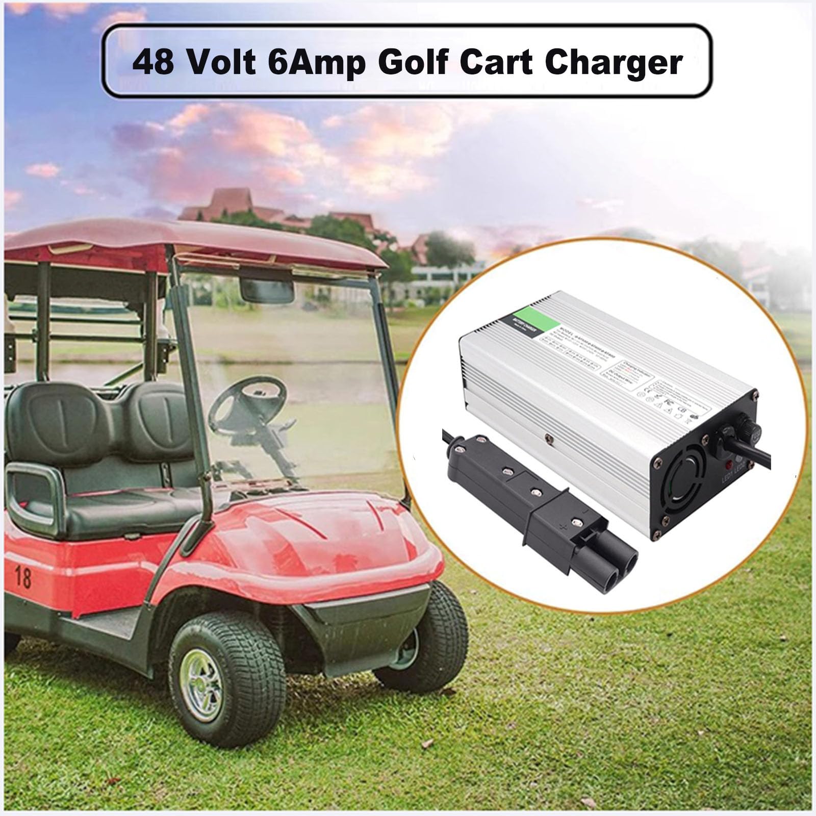 Cargador de Batería para Carrito de Golf de 48 Voltios 6 Amperios, Cargadores Carrito Golf Repuesto para Carrito Golf G19 G22, Cargador Baterías Plomo Ácido con Enchufe de 2 Pines