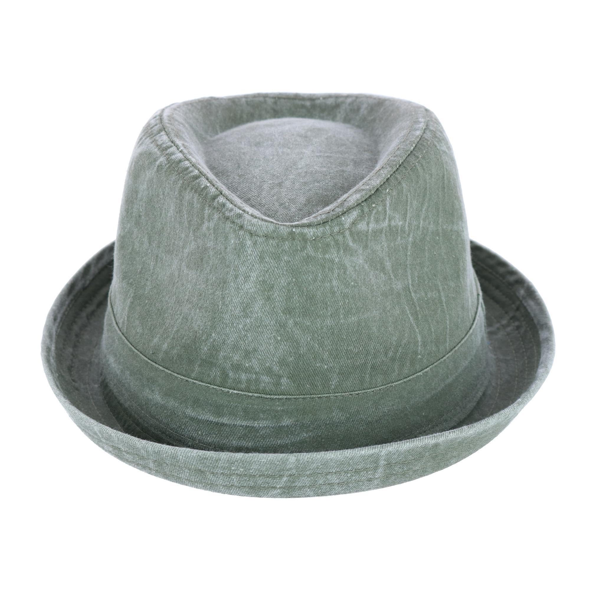 Epoch hats company Men's Washed Denim Cotton Fedora Hat, Small/Medium, Olive