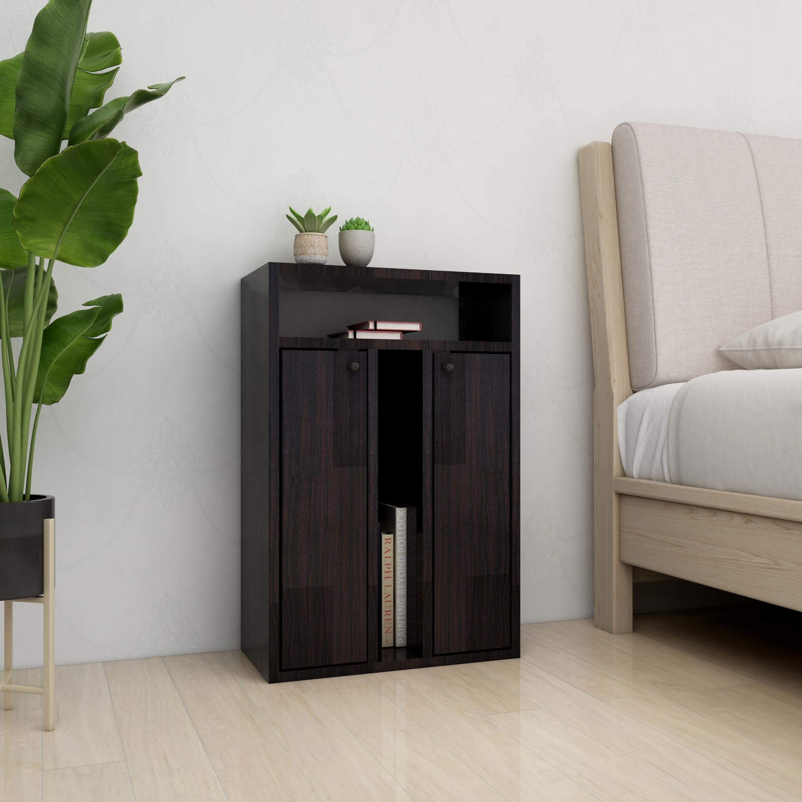DF2H Bedside Table | 1 Year Warranty | Contemporary & Slim Bedside Table, Ren, Side Table Nightstand Wenge Colour (Melamine Finish)-image-2