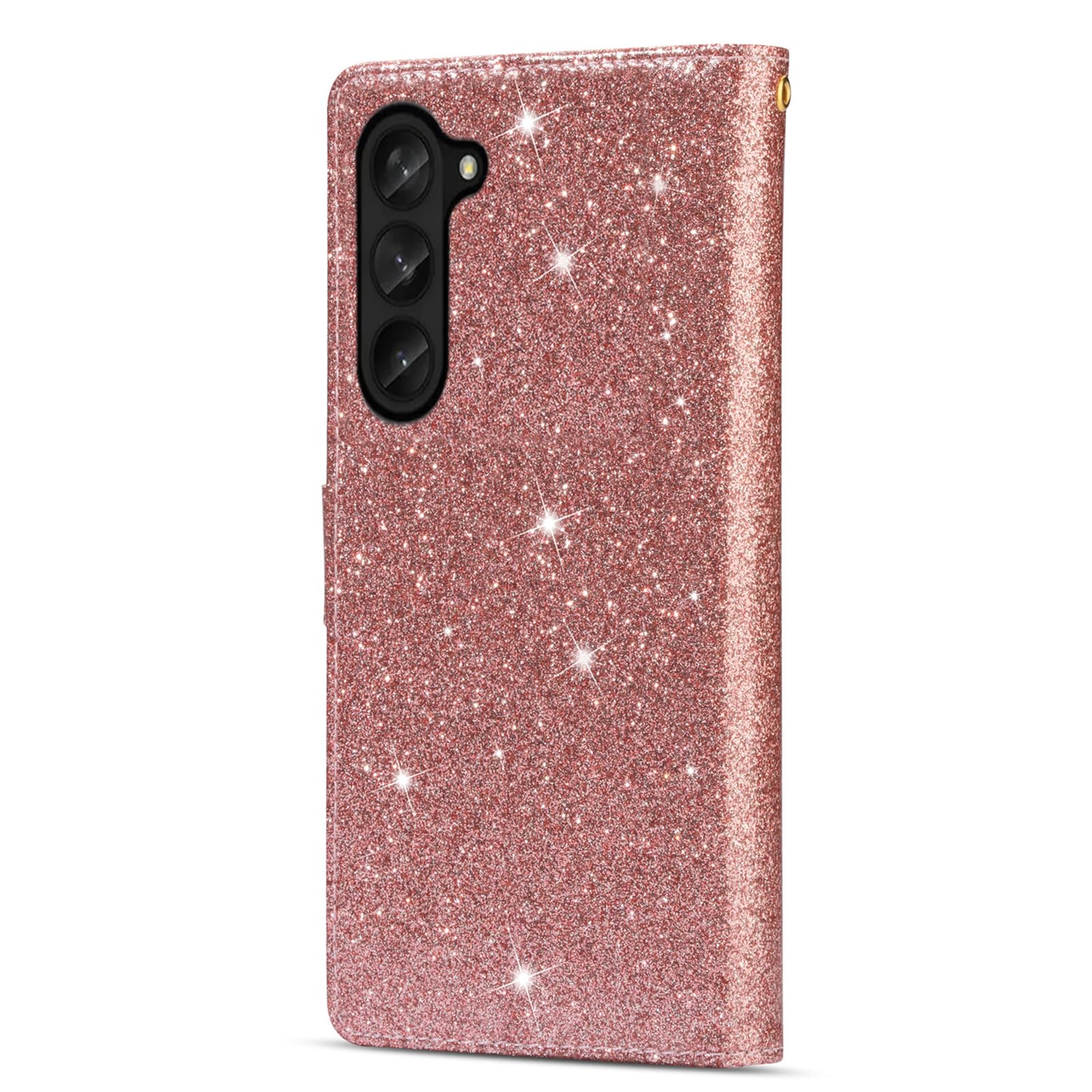 Brokatowe etui do Samsung Galaxy Z Fold 5, portfel na zamek błyskawiczny z uchwytem na karty, retro skóra PU, pasek na nadgarstek z klapką, etui folio etui, niebieskie