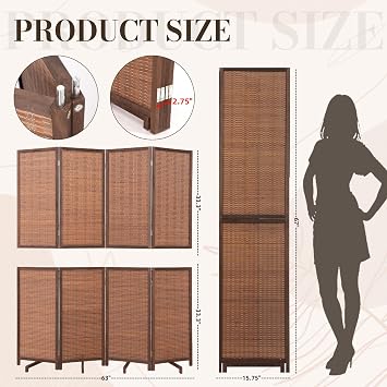 Bamboo Room Divider 674 Panel,Wooden Frame Freestanding Wall Divider,Brown