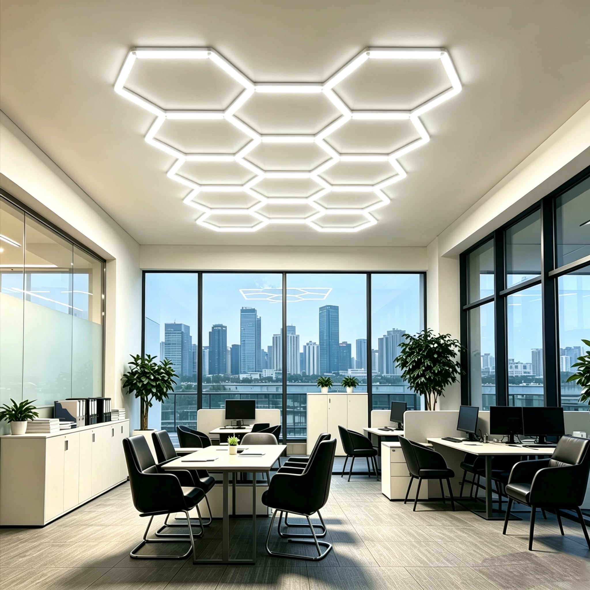 TYXQFKDM Hexagon Garage Light: Higher Brightness Lumens LED Honeycomb Ceiling Light, 520W 6500K,Lighting for Garage, Werkstatt, Lager, Autogarage (14-Hole Without Frame)
