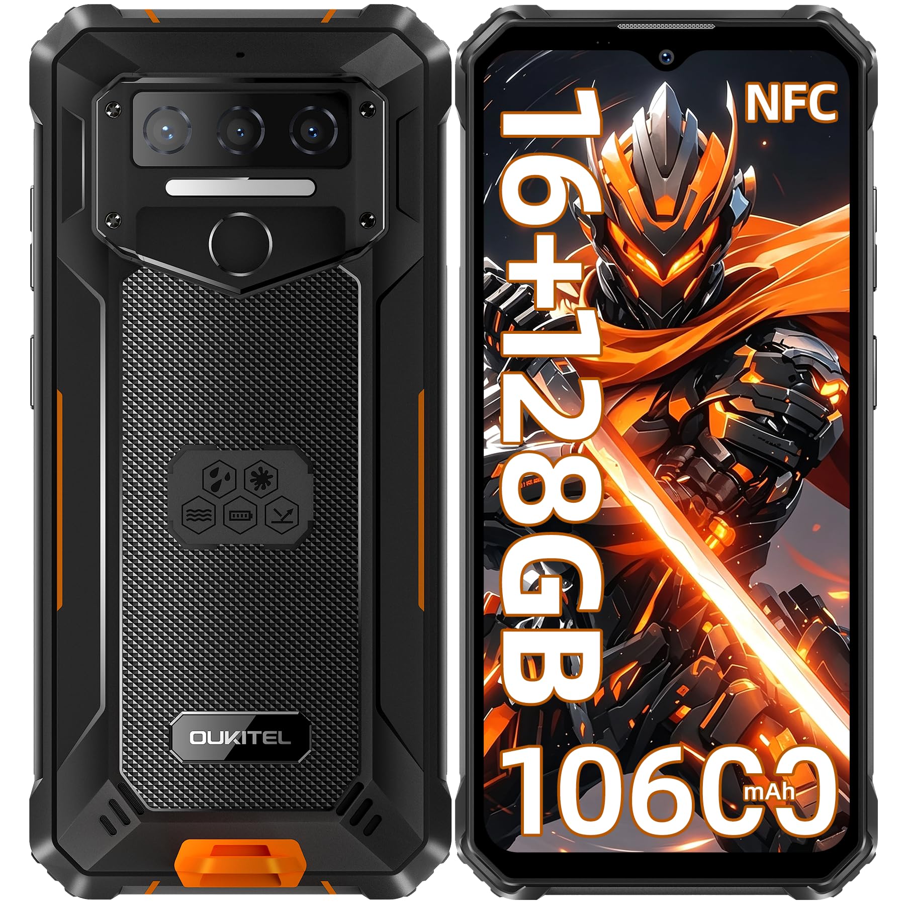 OUKITEL WP23 Plus (2026) Rugged Smartphone 16GB+128GB/1TB - 10600mAh | Telefono Indistruttibile, Andrioid 15 Rugged Phone, 6.52" Cellulare Antiurto, Octa-Core Telefono, NFC/Dual SIM/OTG, Arancione