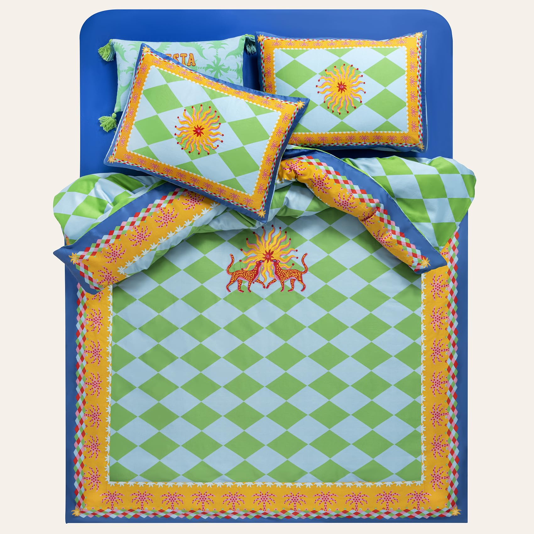 Lahor Yeşil Kıng Sıze Pamuk Saten Nevresim Seti
