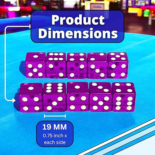 Miniatura 35 de Luck Lab Paquete de 10 dados de 0.748 in – Dados acrílicos y translúcidos D6, cuadrados con borde redondeado para casino, dados, RPG MTG DND