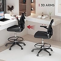 Vista 6 de SANODESK Silla ergonómica de dibujo, silla de escritorio de pie con malla transpirable 2D, soporte lumbar 3D, reposabrazos abatible y reposapiés