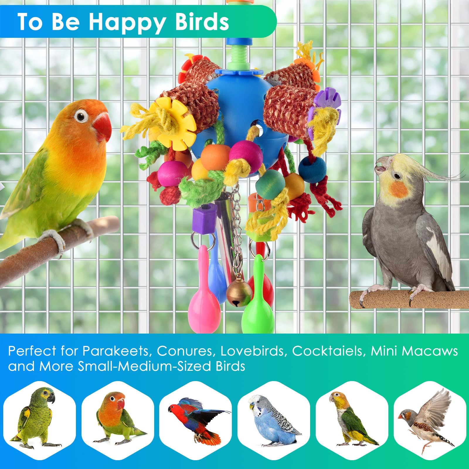 KATUMO Parrot Toys, Parakeet Foraging Shredder Hanging Toys Bird Ball Treats for Conure Mini Macaw Cockatiel Lovebird Small-Medium Birds - image 7