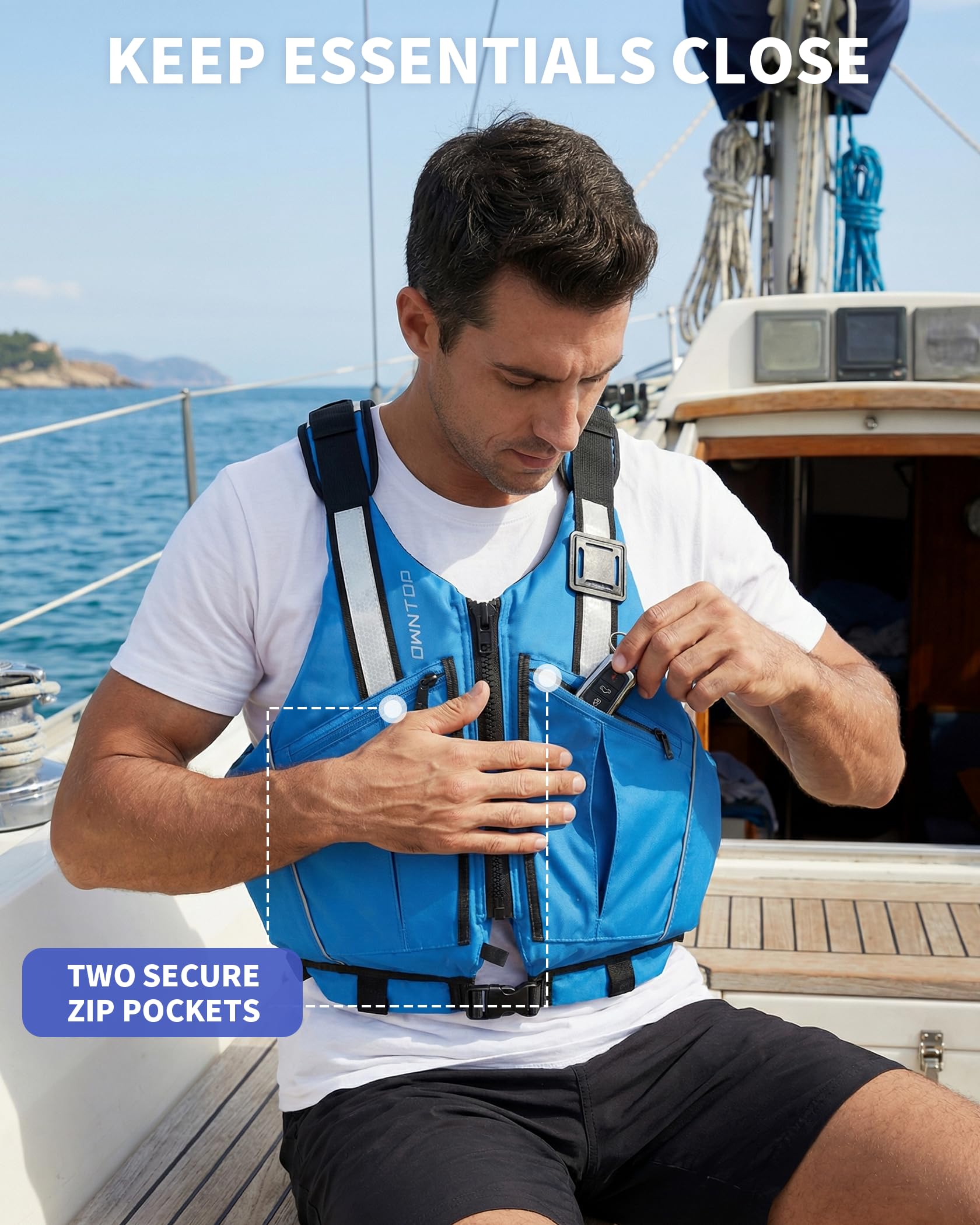 Owntop Ayuda a la Flotabilidad para Adultos – Chaleco Flotante Ajustable con Bolsillos Grandes, Cintas Reflectantes y Aberturas amplias | Chaleco de Natación para Kayak, Pesca, Navegación