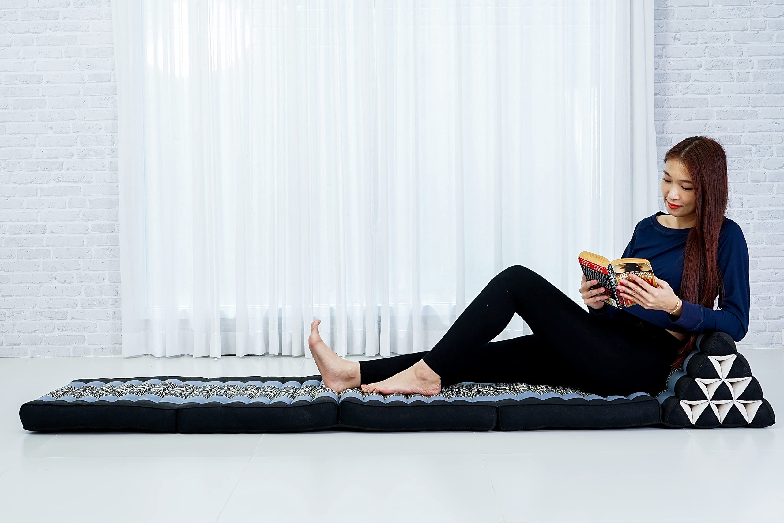 Leewadee Thai Triangle Floor Cushion Large 225 x 50 cm - Kapok Foldout Floor Mat Backrest Lounge — image 1
