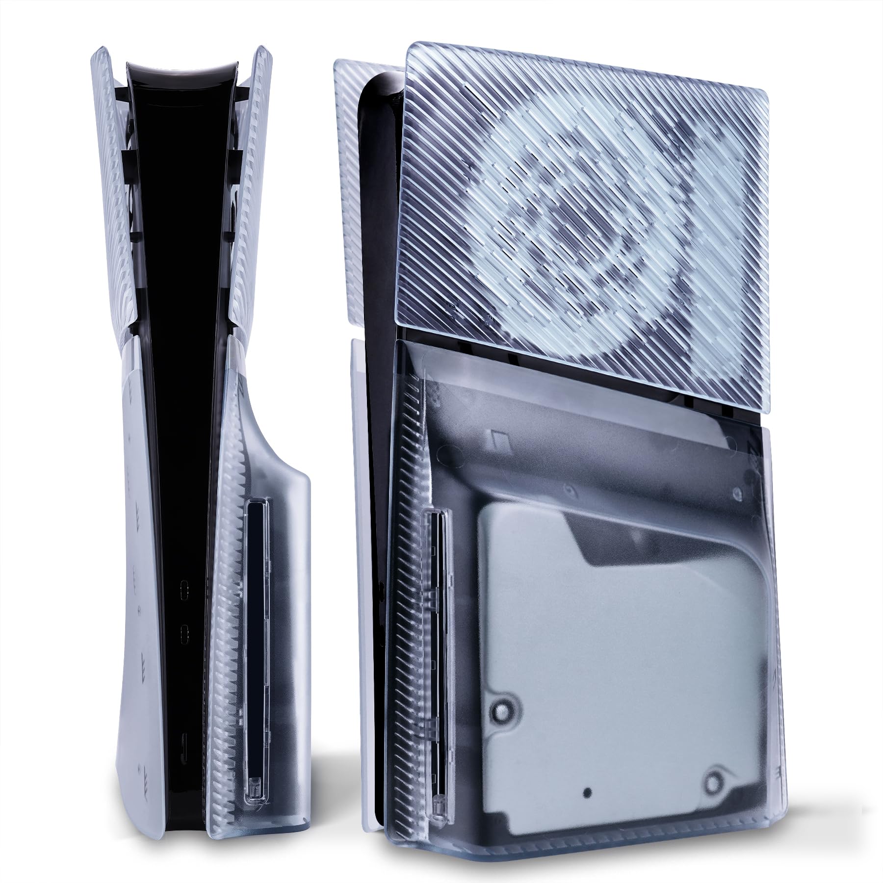 eXtremeRate eXcover Case für ps5 Slim Disc Edition Konsole, Kratzfest Seitenplatten Faceplate mit Kühlung-Ventil Schutz Abdeckung, Ersatz Full Shell für ps5 Slim Disc Console-Clear Gletscher Blau