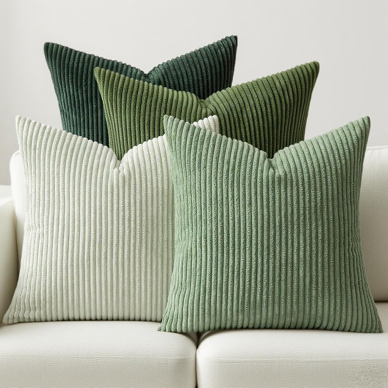 Simple Fashion Style Boho Sage Green Farmhouse Throw Pillow Covers Set of 4 Mordern Forest Green Nordic Cushion Covers Soft Corduroy Home Decor for Couch Bed Sofa Living Room (4, Forest color, 18*18)