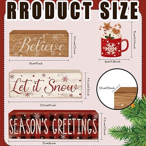 Miniatura 5 de 4 piezas de decoraciones navideñas para interiores - Decoración de mesa de madera de cacao para el hogar - Centro de mesa navideño para la mesa -