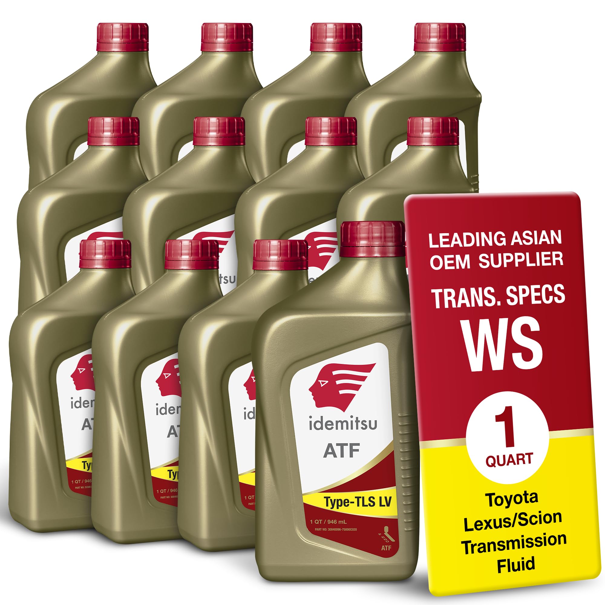 Idemitsu ATF Type TLS-LV (WS) Automatic Transmission Fluid for Toyota/Lexus/Scion – 1 Quart, Case of 12 | Engineered for Optimal Fuel Economy and Enhanced Protection | Part Number: 30040091-75000C020