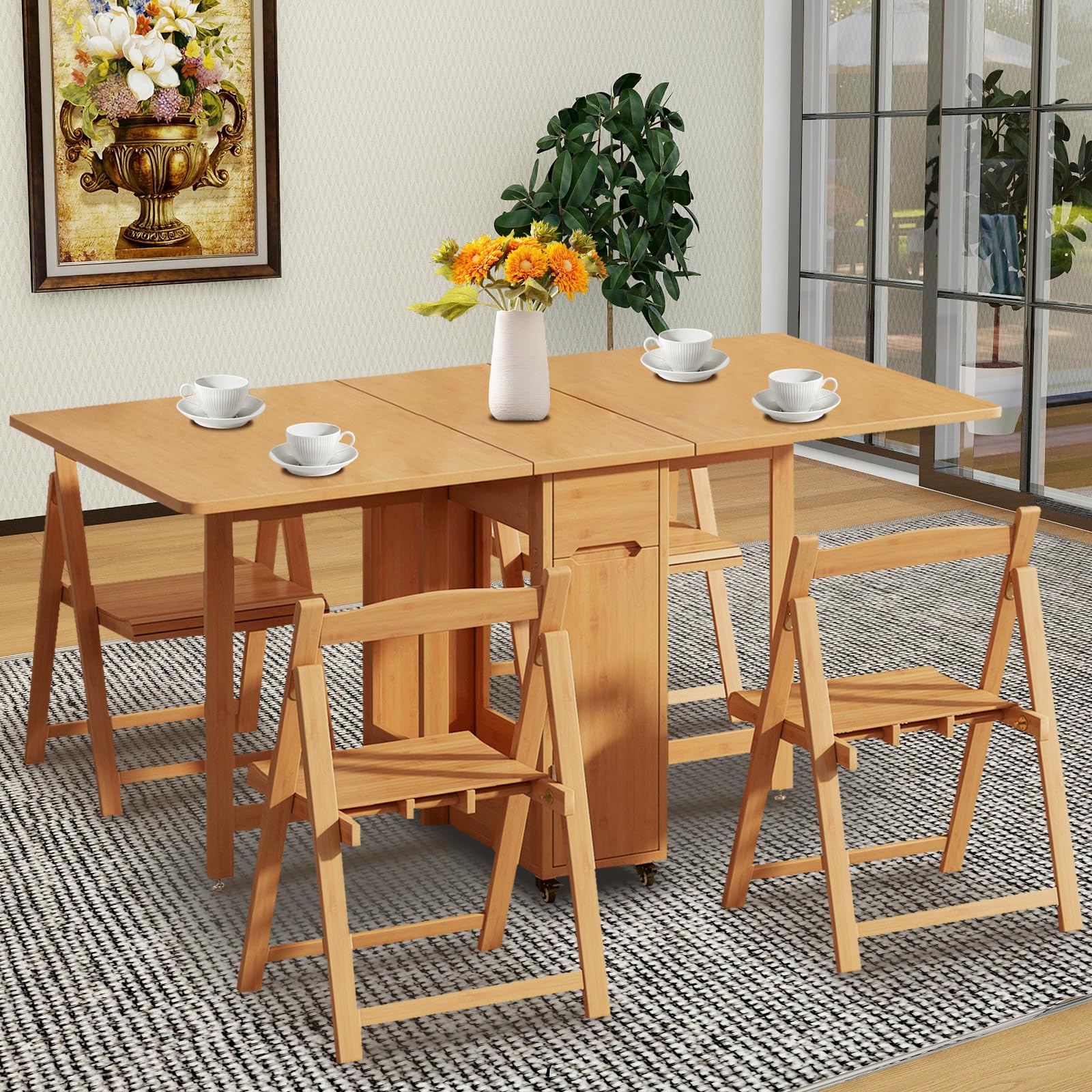 Amazon.com - UMJIGF Folding Dining Table Set for 4 with Wood Drop