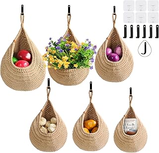 Hanging Fruit Baskets for Kitchen - 6 Pack Boho Wall Hanging Basket,Hand...