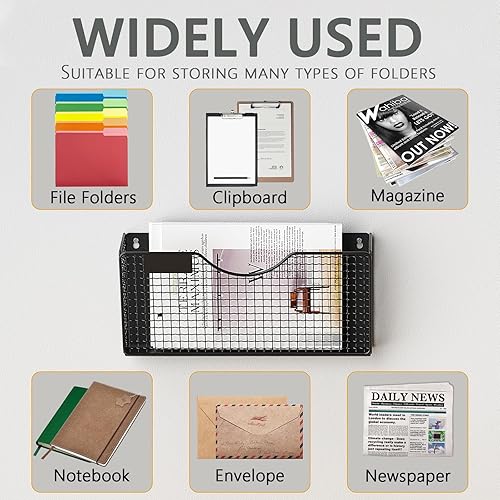 Miniatura 6 de MFTEK Soporte magnético para archivadores, organizador de carpetas de archivos de 2 bolsillos, estante de revistas colgante de oficina para