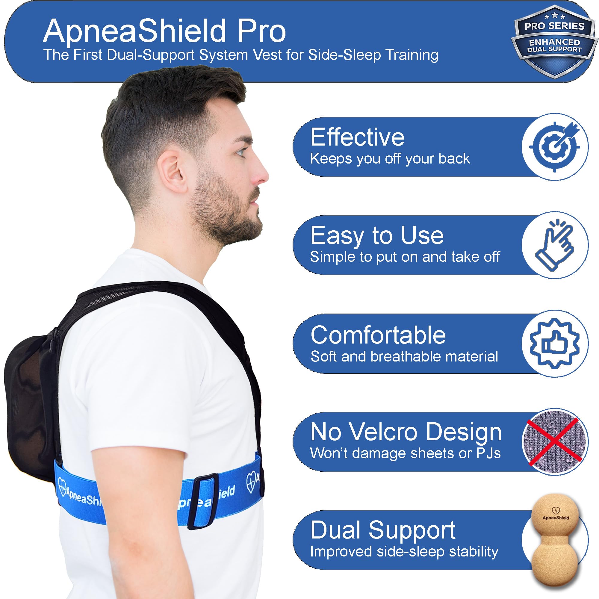 Pro Side Sleep Position Trainer | Dual Support Stability Design | Back-Sleep Prevention | Snoring Solution | Anti Snoring Device | Extended Adjustable Fit — Amazon image 3