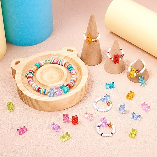 Miniatura 4 de FASHEWELRY 200 cuentas de oso de acrílico transparente, color mixto, cuentas espaciadoras de oso de gomita, mini cuentas sueltas de oso lindo a