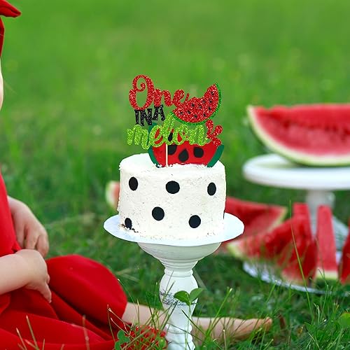 Miniatura 5 de Gyufise Decoración de pastel de sandía para el primer cumpleaños con purpurina One in a Melon Cake Pick para verano, temática de frutas, primer