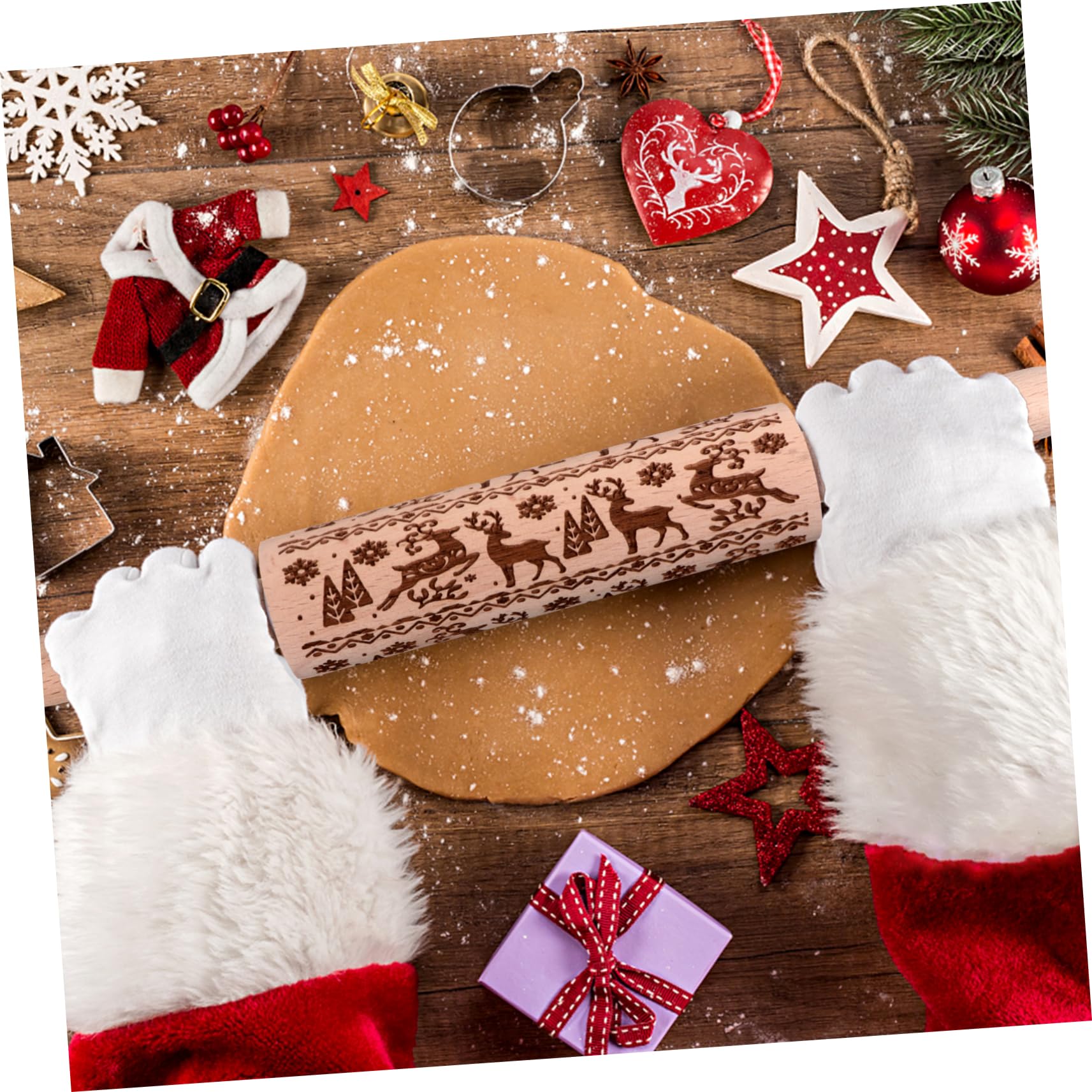 3 Rodillos De Madera Para Amasar y Hornear Rodillos Navideños Duraderos y Fáciles De Limpiar