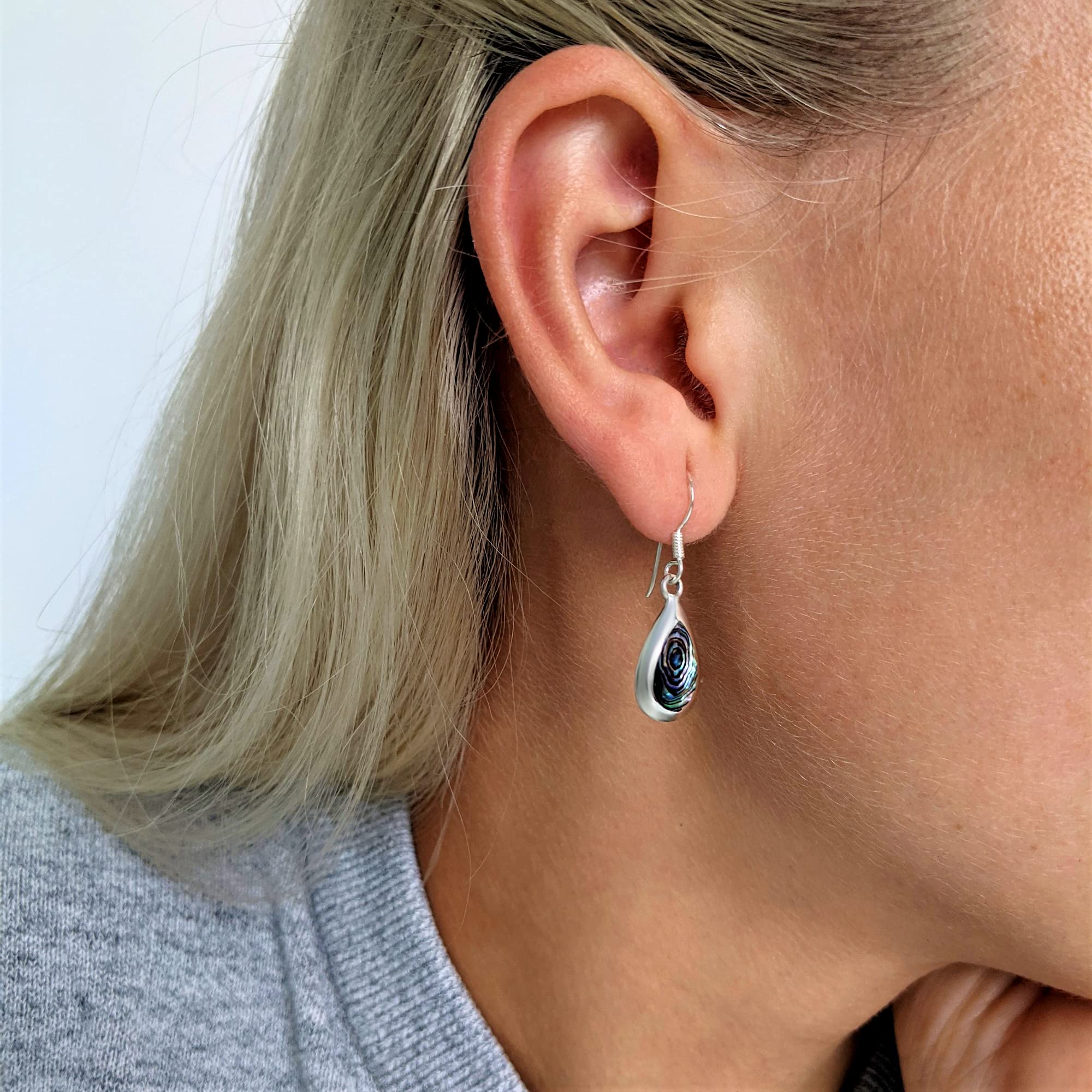 Silverly Pendientes Colgantes Lágrima Abulón Plata de Ley Mujer | Pendientes Colgantes Concha Paua Forma Pera Plata 925 | Elegantes Joyas Piedras Preciosas que Cambian Color | Diseño Concha Natural