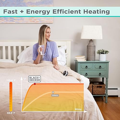 Vista 18 de BLACK+DECKER Manta térmica eléctrica, manta eléctrica de vellón, manta térmica con 4 niveles de calefacción, temporizador de 3 horas, apagado