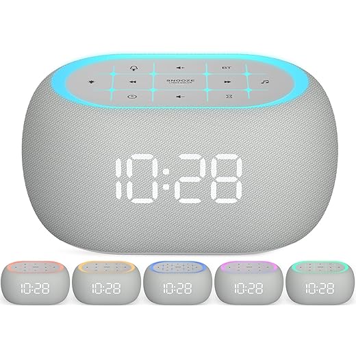 ANJANK White Noise Sound Machine Alarm Clock with Bluetooth Speaker, 21 Relaxing Sounds, 7 Night