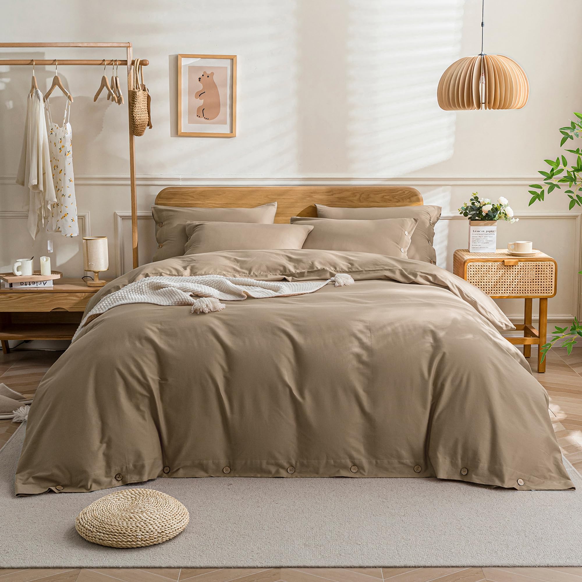 Amazon.com: Bedsure 100% Washed Cotton Duvet Cover Cal King - Warm Sand ...