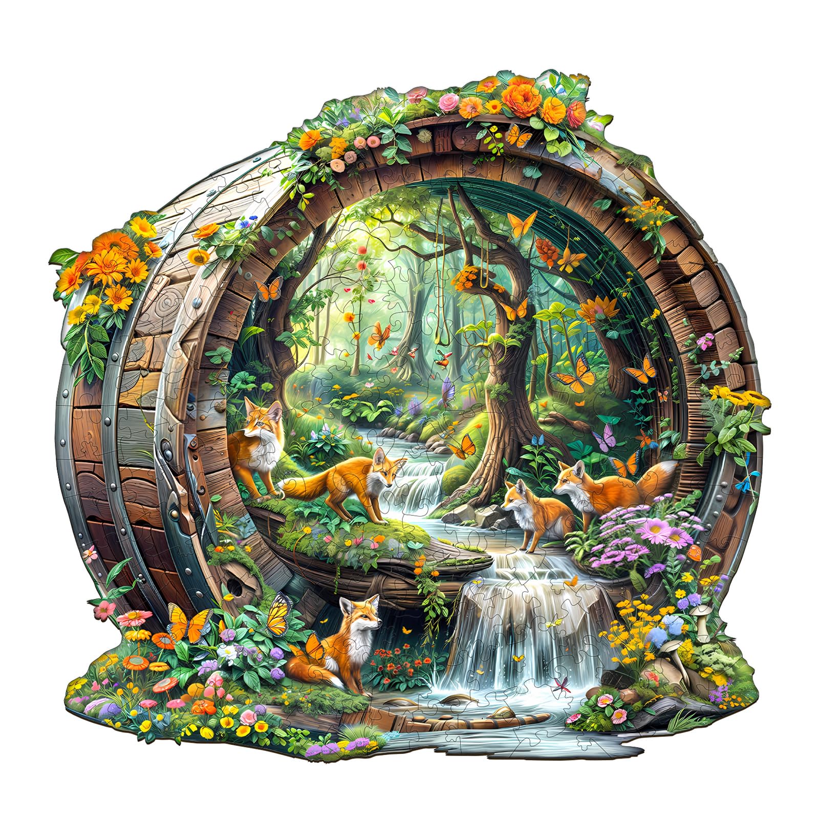 Blumuze Wooden Puzzle, Happy Foxes Wooden Jigsaw Puzzles For Adults, Unique Shaped Animal Wood Puzzles For Adults With Wood Gift Box 190pcs-M-29 * 27.8cm