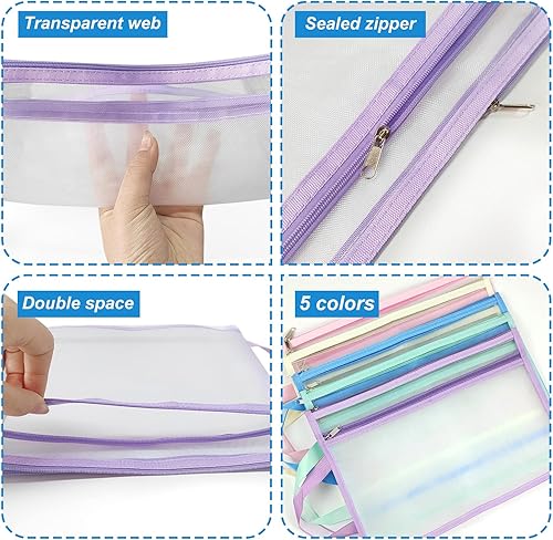 Miniatura 6 de Paquete de 15 bolsas de malla con cremallera, almacenamiento de bloques de construcción de rompecabezas de doble capa, bolsas de bloques de nailon