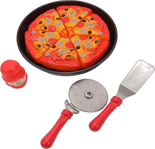 Miniatura 5 de IQ Toys Juego de fiesta de pizza, juego completo de corte y servicio de pizza de simulación, 19 piezas