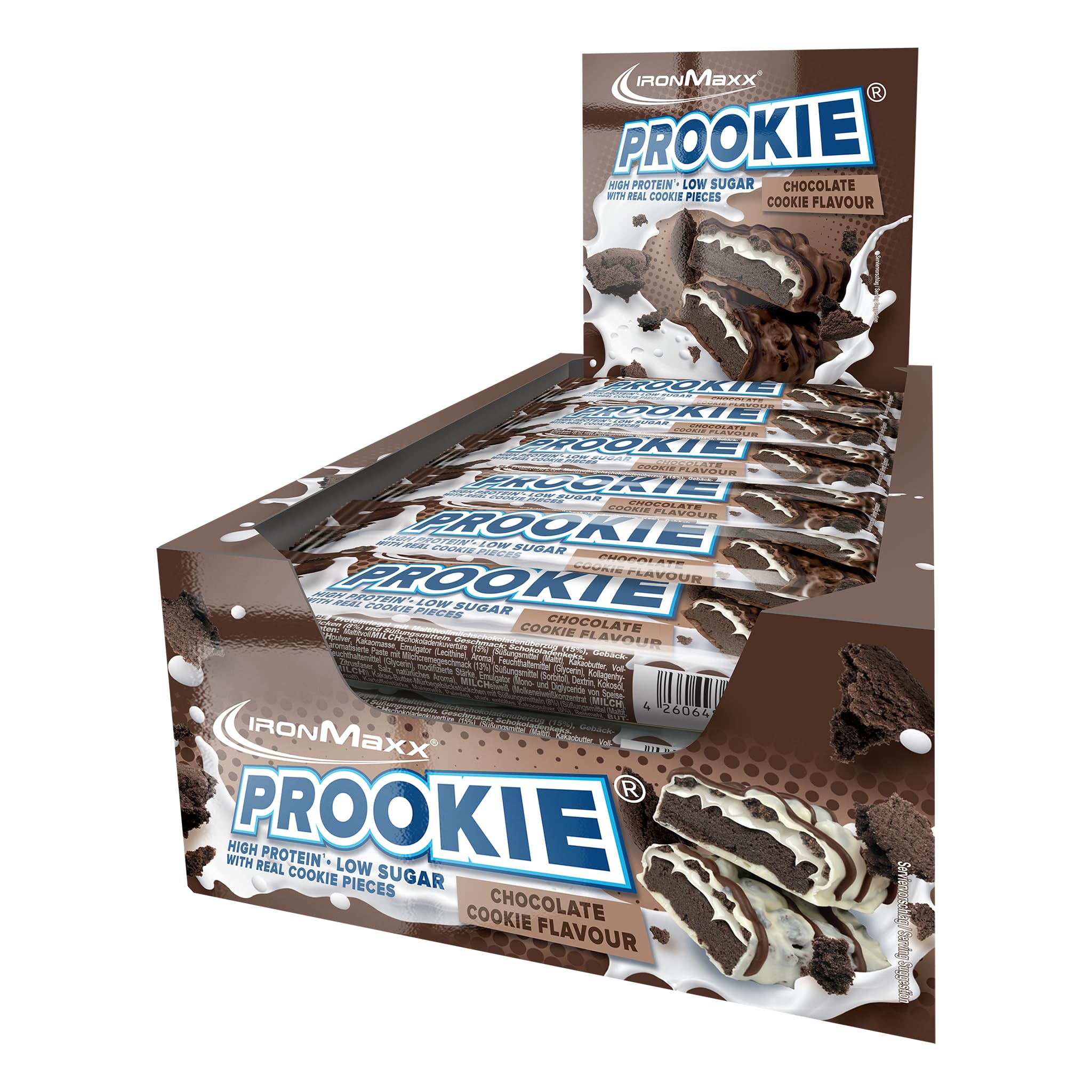 IronMaxx Prookie – Cookie au chocolat 24 × 45 g | Riche en protéines et faible en sucres | Avec morceaux de biscuit | Idéal à emporter